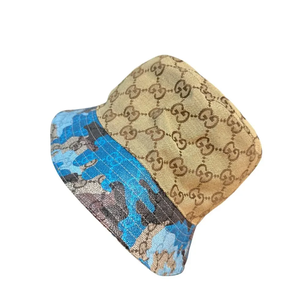 NWT Gucci GG Supreme Canvas Bucket Hat M 58cm Blue Camo Unisex
